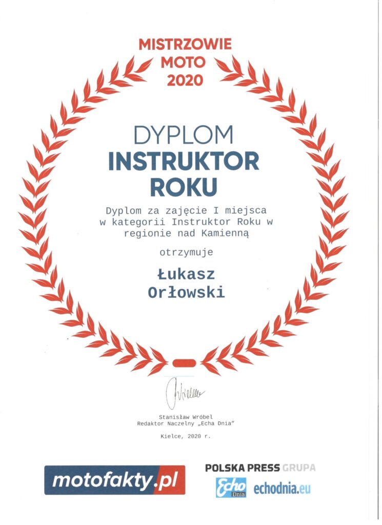 Dyplom Instruktor roku OSK Smile Łukasz Orłowski