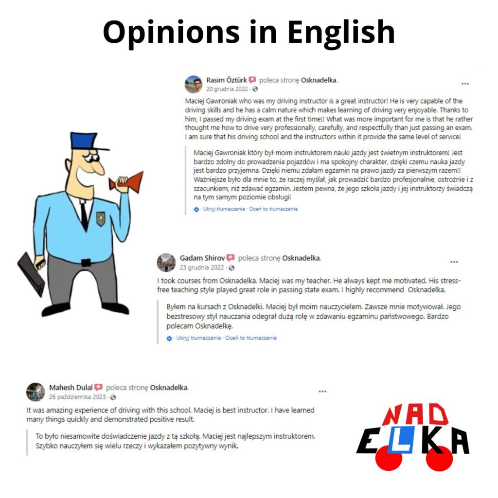 Opinions in English about the Nadelka driving school in Nadarzyn